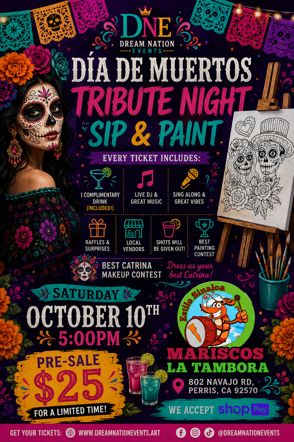 Dia de Muertos - Tribute Night Sip & Paint /Only $25 / Perris