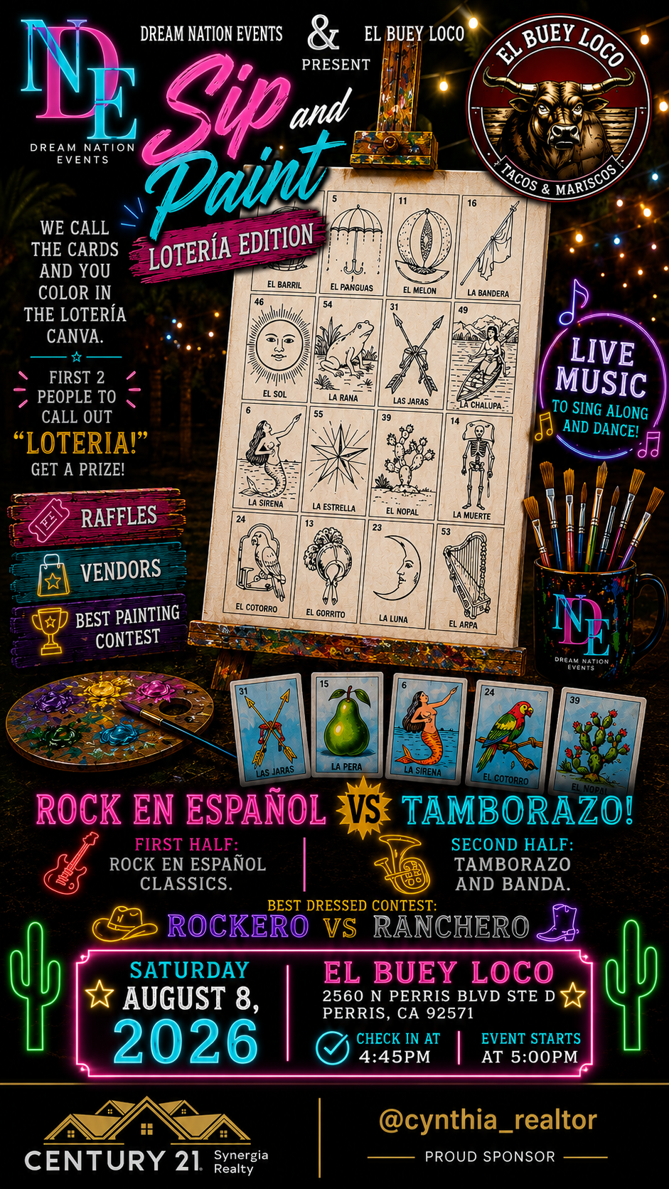 🎨🎶 Sip & Paint: Lotería Edition – Rockero vs Ranchero 🤠🎸🎺 / Perris